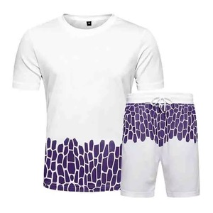 Wholesale Men Summer Casual Training Jogging 2-Piece T-Shirt Shorts <b>Set</b> Short Sleeve 100% Cotton Eco-Friendly Breathable Fleece - Product Image 1