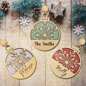 Wooden Circular <b>Snowflake</b> Ornament 2024 Personalized Grace Laser Cut Christmas <b>Decor</b> - Product Image 6