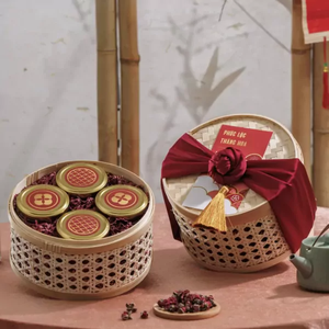Luxury Wedding Favor Bamboo Gift Box <b>Red</b> Silk <b>Bow</b> Flower Basket Elegant Bridal Shower Souvenir Premium Present Packaging Gift - Product Image 2