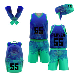 Conjunto de Uniforme de Baloncesto Personalizado para Hombre, Jersey sin Mangas con Cuello en V Degradado, Pantalones Cortos, Mangas para Brazos, Diadema, Mochila - Product Image 1