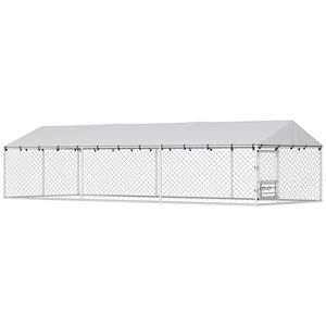 Cuccia per Cani da Esterno Regolabile 20 x 7,5 x 5 piedi con Copertura Impermeabile Anti-UV, Porta Bloccabile e Ciotole - Arredo per Animali Domestici - Product Image 1