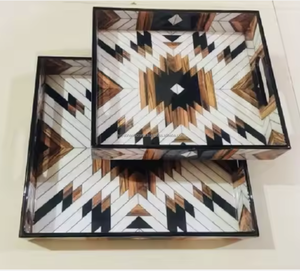 Plateau de service en bois imprimé émaillé de qualité supérieure pour servir de la nourriture Dernier plateau en bois de mangue pour la maison, le bureau et la cuisine - Product Image 2