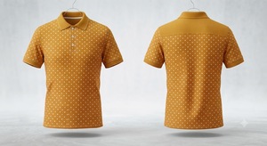 Polo pour homme personnalisé jaune moutarde à pois, bords noirs fins et lisses, manches courtes, décontracté, en coton, pour le golf, haut d'été - Product Image 2