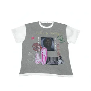 เสื้อยืดแร็กแลนแบบยูนิเซ็กส์ พิมพ์ลายกราฟิก ผ้าฝ้าย ทรงโอเวอร์ไซส์ แขนเสื้อตัดสี สไตล์ลำลอง สตรีทแวร์ - Product Image 3