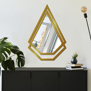 Beveled Shape Scandinavian Design Glass <b>Wall</b> <b>Mirror</b> with Gold Texture Geometric Decorative Bathroom <b>Mirror</b> - Product Image 6