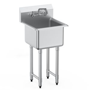 Lavello Commerciale da Cucina 18"x41" in Acciaio Inox a Compartimento Singolo con Rubinetto e Gambe, Lavello Piccolo Autoportante - Product Image 1