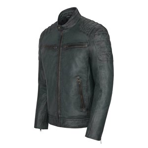 Chaqueta de cuero Original para hombre, chaqueta con cuello levantado, fabricación directa de fábrica, Verde - Product Image 2