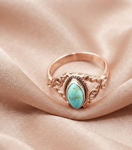 Anillo Boho Hecho a Mano con Turquesa Azul Marquesa Natural, Plata de Ley 925, Chapado en Oro Amarillo y Oro Rosa de 18k, Regalo - Product Image 3