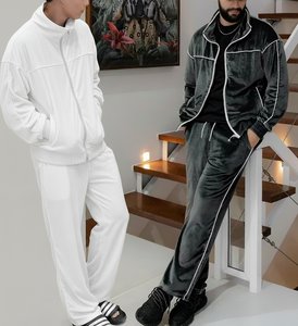 OEM Wholesale High Quality Custom Logo Oversized Velvet Tracksuits Full Zip Men Velour Tracksuit - Product Image 2