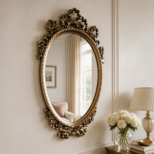 Antique <b>Gold</b> Oval Wall <b>Mirror</b> Ornate Floral Scroll <b>Frame</b> Vintage Decorative <b>Mirror</b> for Bedroom Living Room Home Decor - Product Image 2