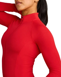 Veste courte sculptante pour femme, zippée, col montant, avec passe-pouces, coupe ajustée, séchage rapide, pour gym et yoga, effet BBL, devant - Product Image 5