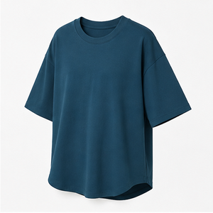 Custom Petrol Blue Cotton Modal Deep Curved Hem <b>Mens</b> Oversized Short Sleeve T-Shirt MTS-OVR-0012 - Product Image 4