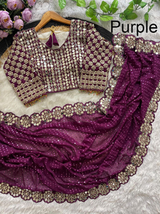 Nouveau Style Bollywood pour femmes Georgette Full Saree Heavy Sequins Broderie Travail Tenue traditionnelle indienne pour les fêtes Vente en ligne - Product Image 4