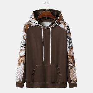 Sudadera con Capucha para Hombre, Estampado de Hojas Tropicales Marrones, Manga Raglán, Estilo Holgado Informal, para Otoño e Invierno - Product Image 1