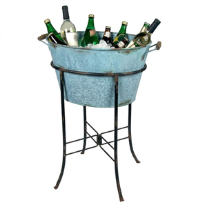 Galvanized Metal Beverage Tub with Iron Stand Vintage Large Ice Bucket Wine Beer <b>Drink</b> <b>Cooler</b> for Outdoor Parties Wedding - Product Image 1
