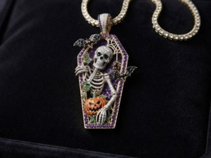 Collar con Colgante de Ataúd Gótico con Esqueleto, Joyería de Halloween, Amuleto de Metal de Aleación de Zinc para Disfraz de Fiesta, Regalo - Product Image 2
