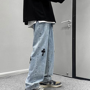 Pantalones Cargo de Mezclilla Azul Claro para Hombre, Corte Holgado, Bolsillos, Estilo Urbano, Hip Hop, Casual, Lavado Desgastado - Product Image 5