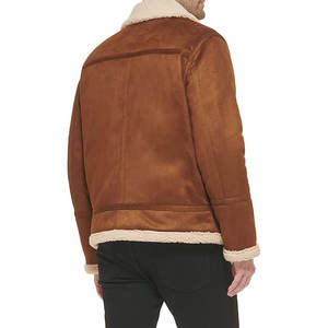 Chaqueta Bomber de Piel Sintética para Hombre con Forro de Borrego, Abrigo de Invierno Vintage de Aviador, Cálido, con Cierre de Cremallera y Ribetes - Product Image 3