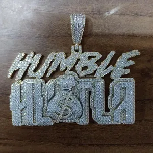 TISHYA DIAMOND Colgante de Fiesta Vintage con Nombre Personalizado, Estilo Hip Hop Humble Hustla Money Bag, con Moissanita y Piedras Engastadas, de Plata de Ley 925 Bañada en Oro - Product Image 4