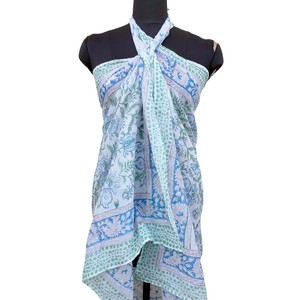 Tendance 2026 Sarong en coton doux couleur rose corail, imprimé floral indien au tampon, tenue de plage pour Maman, Amie, Demoiselle d'honneur, Femme - Product Image 3