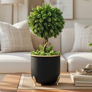 Metal Hammered White Planter with Golden Luxury Inside Design for Home <b>Table</b> Decor Valentine's Day Flower <b>Pot</b> Low - Product Image 6