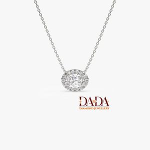 Collier Pendentif Halo Diamant Ovale Contemporain, Collier Charme Solitaire pour Femme, Chaîne Fine en Or, Bijou Tendance Quotidien - Product Image 6