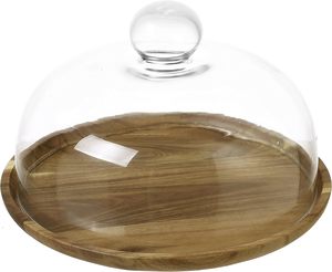 Plato para Pastel y Campana para Queso con Bandeja de Servir de Madera de Acacia - Product Image 1