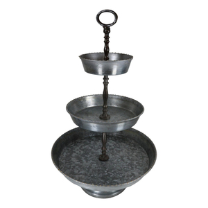 Farmhouse 3 Tier Galvanized Metal Serving Stand With Handle Decorative Round Iron Tiered Tray For Desserts <b>Cupcakes</b> & Home Decor - Product Image 1