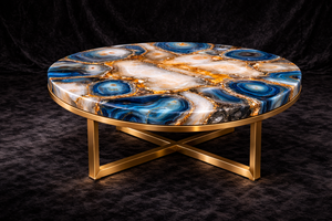 Mesa de Centro Redonda de Lujo con Tapa de Piedra de Ágata Mixta, Muebles Modernos para Sala de Estar y Decoración del Hogar al por Mayor - Product Image 3