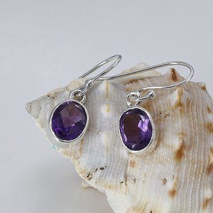 Handmade Amethyst Sterling Silver Dangle <b>Earrings</b> Minimalist Jewelry Gift Wholesale Export India Nikhil Gems NG-033 Third Party - Product Image 5