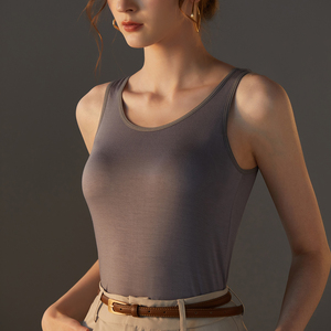 เสื้อกล้ามผู้หญิงสีเทา คอตั้ง แขนกุด สไตล์มินิมอล ผ้าฝ้าย 100% สวมใส่สบาย ตกแต่งรูรูดึง ความยาวปกติ สีพื้น - Product Image 1