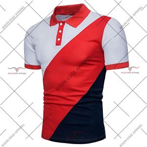 Men's Color Blocked <b>Polo</b> <b>Shirt</b> Short Sleeve Geometric Design Casual Woven Red White Navy <b>Blue</b> - Product Image 3
