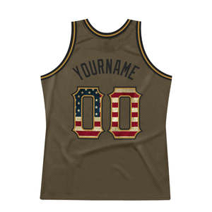 Auténtica Camiseta de Baloncesto Color Crema con Bandera de EE. UU. Vintage Personalizada en Verde Oliva, 100% Poliéster Transpirable, Homenaje al Servicio - Product Image 2