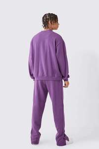 Sweat-shirt à col rond pour homme en violet uni avec logo personnalisé et pantalon de survêtement assorti, ensemble de survêtement OEM ODM, vêtements en gros - Product Image 3