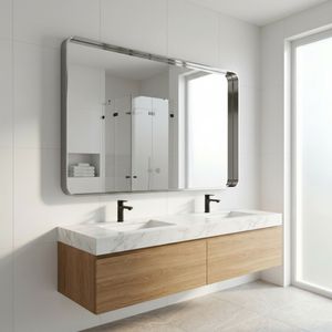Specchio da Bagno Rettangolare 32x48 Pollici da Parete con Cornice Profonda Argento - Product Image 2