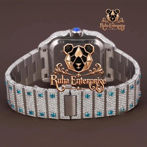 Relojes de Pulsera de Lujo con Diamantes de Moissanita y Acero Inoxidable Personalizados al por Mayor, Movimiento de Cuarzo, Estilo Hip Hop - Product Image 2
