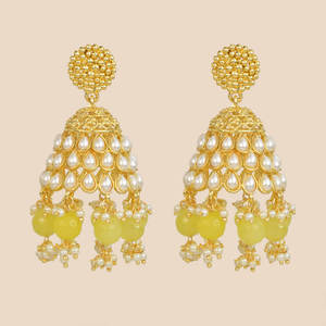 ต่างหู Jhumki สไตล์วินเทจอินโดตะวันตกพร้อมชุบทองเครื่องประดับทองเหลืองสไตล์103047ที่มีเสน่ห์ - Product Image 3