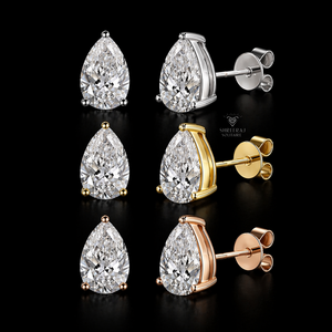 Pendientes de compromiso clásicos unisex de oro amarillo de 14 quilates con tres puntas, diamante de laboratorio IGI de corte pera de 0.50/1/2/3 CT DE VVS - Product Image 1