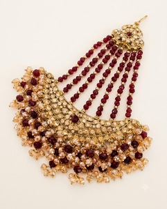 Accessoires capillaires traditionnels Pasa, bijoux de mariage multicouches plaqués or antique avec perles de cristal pour mariée - Product Image 1