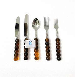 Address Crafts Vintage Flatware Set With Green Beaded Handles Durable Food Safe Metal Cutlery Spoon <b>Fork</b> Knife Place Setting - Product Image 2