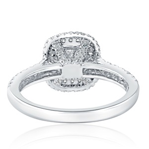 Bague de fiançailles élégante en or blanc 14 carats avec diamant de laboratoire jaune clair taille radiant et double halo - Product Image 2