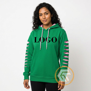 Sudadera con Capucha Casual Rosa y Verde de Alta Calidad para Mujer, Personalizada con Bordado de Kapa, de Algodón y Felpa - Product Image 2