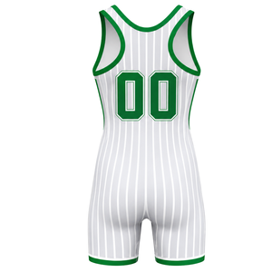 Combinaison de lutte sublimée blanche et verte pour hommes, en polyester léger, uniforme de lutte athlétique, vêtements de sport pour la compétition et l'entraînement - Product Image 2