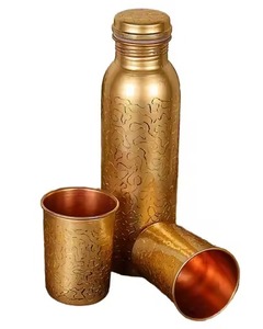 Copper Water Bottle Honeycomb Design 1000ml Portable Travel <b>Drinkware</b> With Lid Vintage Style - Product Image 2