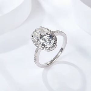 Anillo de Aniversario Personalizado para Mujer, Chapado en Rodio, con Moissanita Ovalada en Forma de Huevo, Plata de Ley 925 - Product Image 1