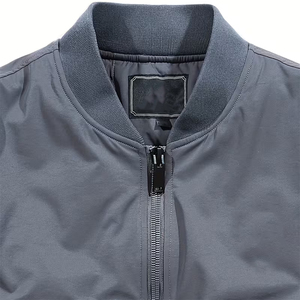 Chaqueta Bomber para Hombre, Color Sólido, Cierre de Cremallera, Resistente al Viento, Estilo Casual, Gris, Cuello Camisero, Material de Poliéster, para Otoño - Product Image 6