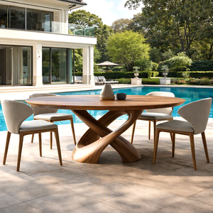 Mesa de Comedor Redonda de Madera Sólida de Lujo para Exteriores, Pieza Destacada para Proyectos Hoteleros de Alta Gama - Product Image 5