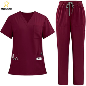 Ensemble de blouses médicales pour femmes - Blouse médicale à col en V et pantalon droit avec 11 poches - Product Image 2