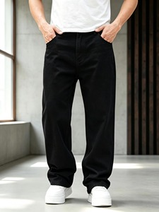 Pantalones Harem de Mezclilla Negros para Hombre, Corte Holgado, Algodón, Color Sólido, Cintura Media, Estilo Casual, Otoño, Y2K, Lavado Claro, Tejido Transpirable - Product Image 2