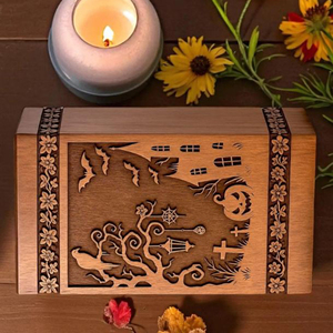 Handmade Wooden Halloween Cremation Urn: Spooky <b>Memorial</b> urn <b>Memorial</b> <b>Keepsake</b> by AYAANS - Product Image 4